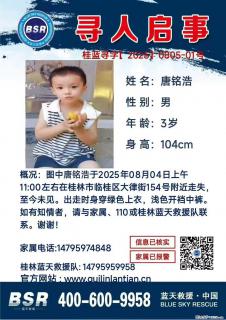 【寻人启事】图中唐铭浩于2025年08月04日上午11:00左右在桂林市临桂区大律街154号附近走失 - 大连28生活网 dl.28life.com